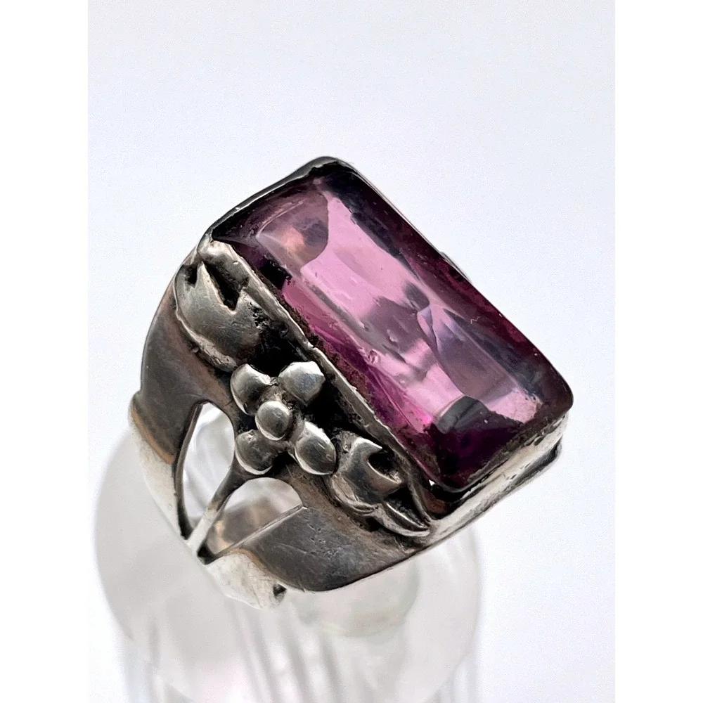 Sterling Silver‎ Purple Stone Floral Ring Large Statement